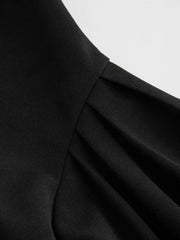 Square Neck Solid Pleated Ruffle Zipper Mini Dress