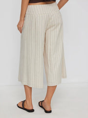 Linen-blend Low Rise Stripe Wide Leg Capris