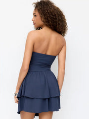 Bandeau Ruched High Stretch Tiered Mini Dress