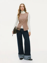 Wool-look Houndstooth Metal Detail Blazer Vest