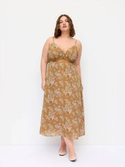 Floral V-neck Ruched Lace Slip Maxi Dress Curve & Plus
