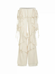 Chiffon Low Rise Knotted Ruffled Flared Trousers