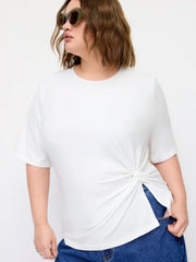 Cotton-blend Ruched Twist Mid-length Sleeve Tee Curve & Plus