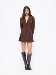 Collar V-neck Bell Sleeve Metal Button Ruffle Mini Dress