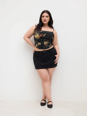 Mesh Graphic Ruched Corset Crop Cami Top Curve & Plus