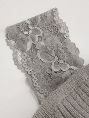 Knitted V-neck Solid Split Lace Midi Dress Curve & Plus
