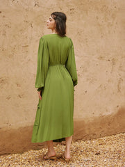 Round Neckline Puff Sleeve Ruffled Tiered Maxi Dress