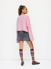 Knit Wool-blend Round Neckline Snail Bell Sleeve Oversized Top