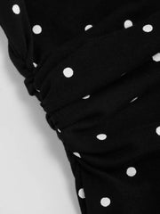 Cotton-blend Boat Neck Polka Dot Ruched Mini Tank Dress Curve & Plus