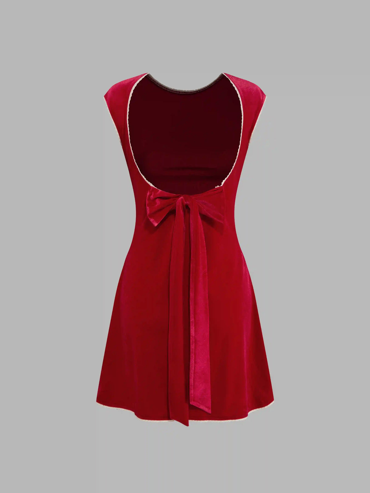 Velvet Boat Neck Bowknot Ruched Mini Dress