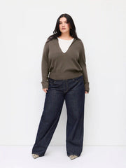 Two Piece Knit Wool-blend Solid Tank Top & V-Neck Collar Long Sleeve Top Curve & Plus