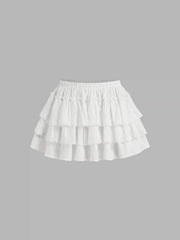 Cotton-blend Mid Rise Broderie Anglaise Layered Mini Skirt