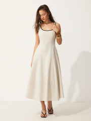 Linen-blend Square Neck Pocket A-line Maxi Dress