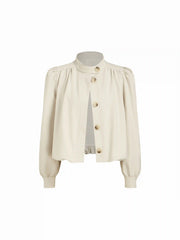 Stand Collar Ruched Ruffle Oversized Jacket