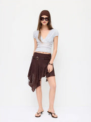 Lace V-neck Floral Puff Short Sleeve Top