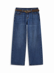 Denim Low Rise Straight Leg Jeans With Belt