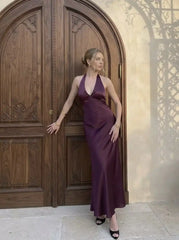 Satin V-neck Backless & Bowknot Mermaid Maxi Dress