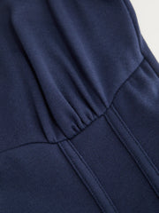 Cotton-blend Scoop Neckline Ruched High Rise Bloomer Jumpsuit