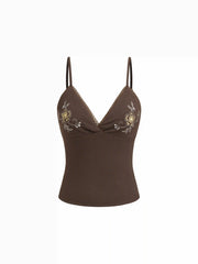 Floral Embroidery V-Neck Cami Top