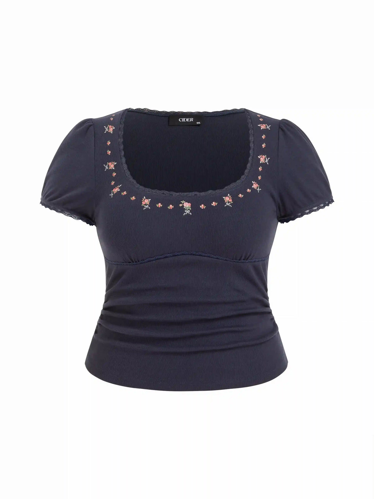 Cotton-blend Floral Print Ruched Top Curve & Plus