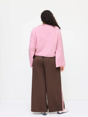 Knit Round Neckline Snail Bell Sleeve Oversized Top Curve & Plus