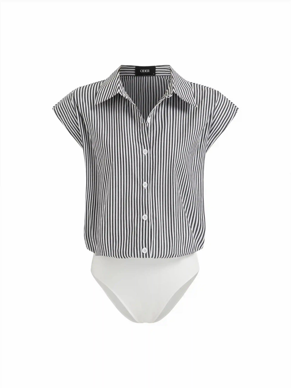 Cotton Striped Short Sleeve Blouse Bodysuit