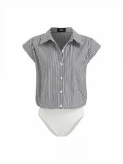 Cotton Striped Short Sleeve Blouse Bodysuit