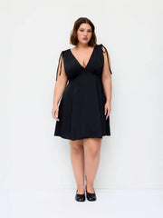 Satin V-neck Drawstring A-line Mini Dress Curve & Plus