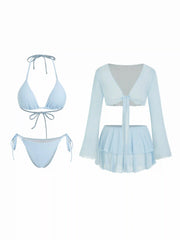 Halter Neckline Bikini Swimsuit With Cover Up Set