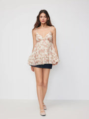 Chiffon Floral V-Neck Ruffled Cami Blouse