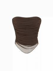 Ruched Strapless Top With Metal Zip Detail