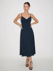 Cowl Neck Solid Ruched Maxi Dress