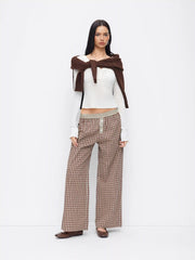 Cotton-blend Mid Rise Check Straight Leg Lounge Trousers