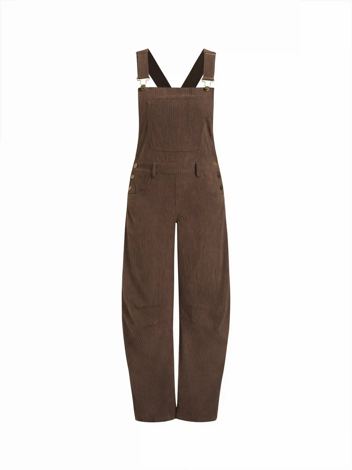 Corduroy Square Neck Metal Detail Barrel-leg Jumpsuit