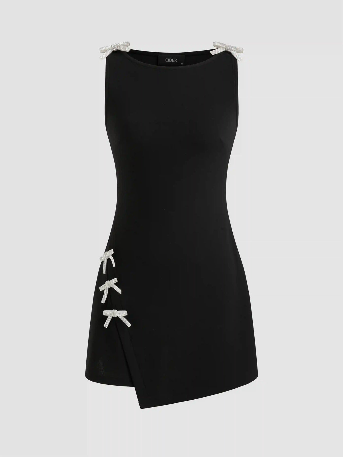 Boat Neckline Solid Bowknot Wrap Mini Dress