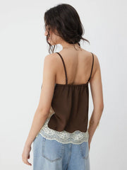 V-neck Lace Panel Split Cami Top