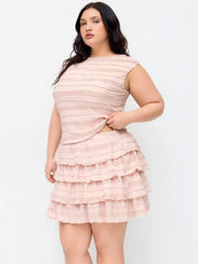 Textured Ruffled Knotted Top & Low Rise Tiered Mini Skort Set Curve & Plus