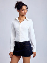 Cotton-blend Collar Long Sleeve Shirt