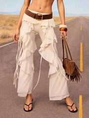 Chiffon Low Rise Knotted Ruffled Flared Trousers