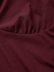 V-neck Solid Ruched Long Sleeve Tee