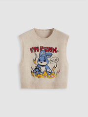I'M PUNK Knit Rabbit Embroidery Vest