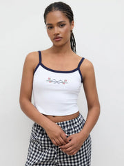 Cotton-blend U-neckline Bowknot Cami Top & High Rise Gingham Wide Leg Trousers Set