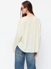 Round Neckline Stitch Long Sleeve Oversized Tee