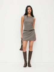 Round Neck Plaid A-line Mini Dress With Belt