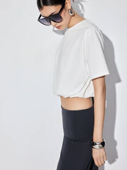 Cotton Short Sleeve Bubble Hem Oversized Crop Tee