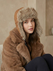 FAUX LEATHER FUZZY TRAPPER HAT