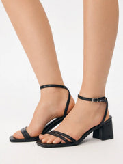 SQUARE TOE CHUNKY HEELED SANDALS