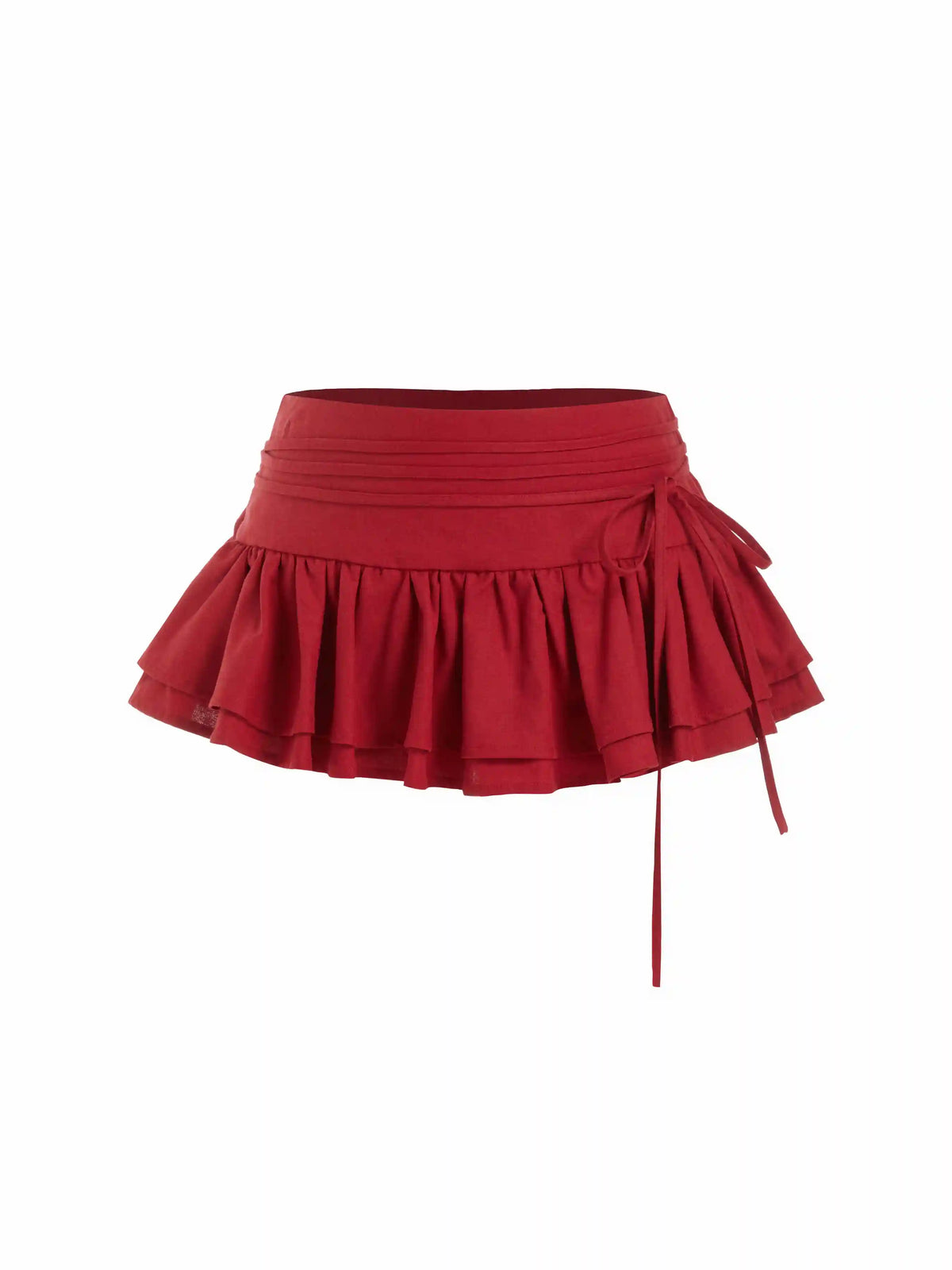 Linen-blend Low Rise Knotted Ruffled Layered Mini Skort