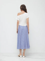 Cotton-blend Asymmetrical Neck Ruched Tee