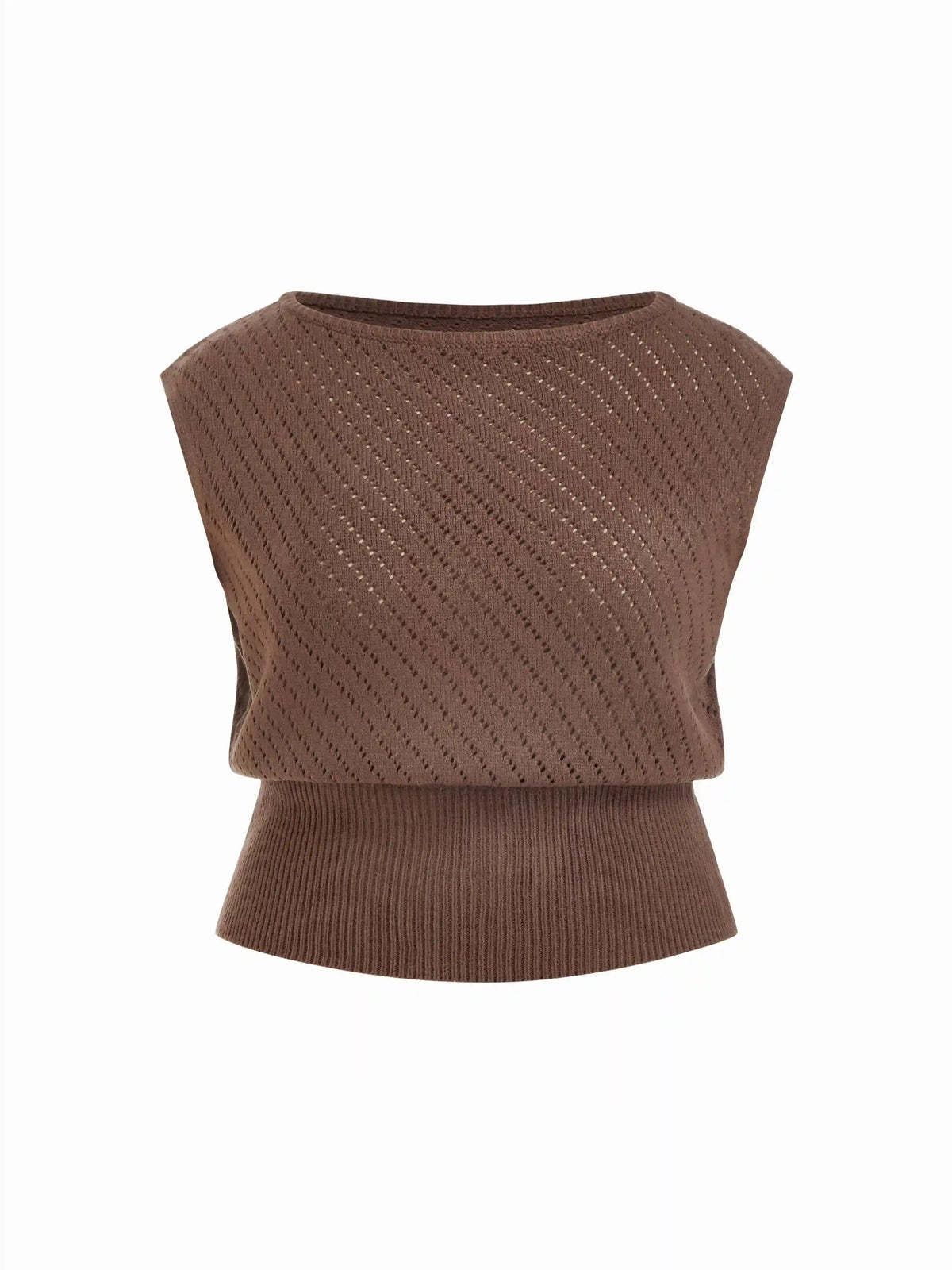 Knit Boat Neck Hollow Out Top Curve & Plus